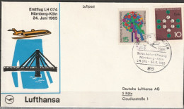 BRD Flugpost /Erstflug Boeing 727  LH 074 Nürnberg - Köln 24.6.1965 Ankunftstempel 24.6.65 (FP 295 ) - First Flight Covers