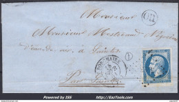 FRANCE N°14B SUR LETTRE PC 3253 SAINT PORCHAIRE CHARENTE INF + CAD DU 16/02/1861 - 1853-1860 Napoleone III