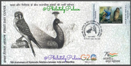 India *** New 2023 Mauritius Joint Issue,Bird,Aves,Peocock,Mauritius Kestrel,MS FDC Cover (**) Inde Indien - Cartas & Documentos