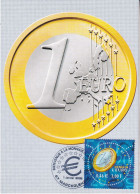 Monnaie Européennz Pièce 1 Euro Sur Carte Avec Le Timbre " Demain L'Euro " - Münzen (Abb.)