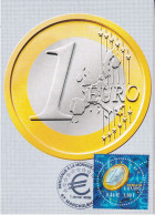 Monnaie Européennz Pièce 1 Euro Sur Carte Avec Le Timbre " Demain L'Euro " - Monnaies (représentations)