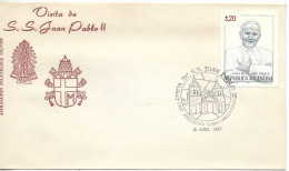 ARGENTINA 1987 VISIT OF POPE JOHN PAUL II COVER WITH SPECIAL CANCEL ARGUELLO - FDC