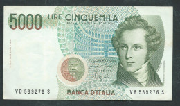 Billet ,ITALIE  5.000 LIRE - VINCENZO BELLINI  Année 1985 VB589276S  - Laura 13009 - 5000 Liras