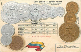 Themes Div Ref UU18- Carte Gaufrée - Monnaies - Monnaie Representation -le Venezuela -bolivar - - Münzen (Abb.)