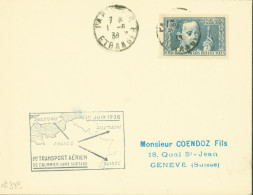 1er Transport Aérien De Courrier Sans Surtaxe France Angleterre Allemagne Suisse YT N°385 Seul S Lettre CAD Paris 1 6 38 - 1927-1959 Brieven & Documenten