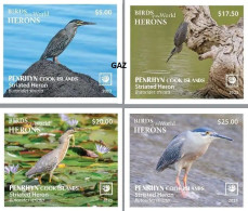 Penrhyn 2023, Birds, Henron, 4val IMPERFORATED - Albatro & Uccelli Marini