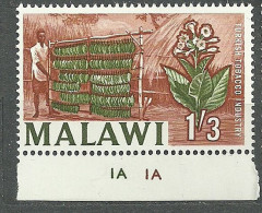 Malawi, 1964 (#9f), Local Motives Plants Turkish Tobacco Industry Flowers - 1v Single - Tabak