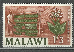 Malawi, 1964 (#9e), Local Motives Plants Turkish Tobacco Industry Flowers - 1v Single - Tobacco