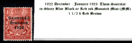 1922 - 1923 December - January Thom Saorstát In Shiny Blue Black Or Red Ink 1 1/2 D Red Brown Mounted Mint (MM) - Ungebraucht