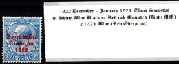 1922 - 1923 December-January Thom Saorstát In Shiny Blue Black Or Red Ink 2 1/2 D Blue (Red Overprint) Mounted Mint (MM) - Nuevos