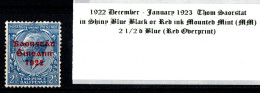 1922 - 1923 December-January Thom Saorstát In Shiny Blue Black Or Red Ink 2 1/2 D Blue (Red Overprint) Mounted Mint (MM) - Ongebruikt