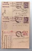 India Jaipur State PS Post Card 2 Diff Creast Middle Card Has Sun Cancel - Jaipur