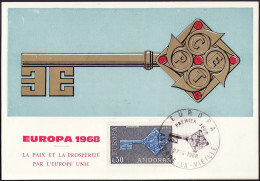 Andorre Français - Andorra CM 1968 Y&T N°188 - Michel N°MK208 - 30c EUROPA - Maximum Cards