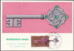 Andorre Français - Andorra CM 1968 Y&T N°189 - Michel N°MK209 - 60c EUROPA - Maximumkarten (MC)