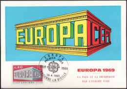 Andorre Français - Andorra CM1969 Y&T N°194 - Michel N°MK214 - 40c EUROPA - Maximum Cards