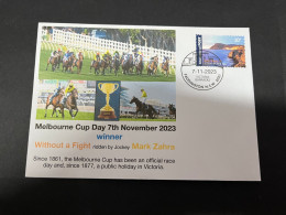 9-11-202 (1V 42) Australia - 7th November 2023 - Melbourne Cup (winner Without A Fight - Ridder Mark Zahra) OZ Stamp - Brieven En Documenten