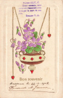FÊTES ET VOEUX - Bon Souvenir - Fleurs Violettes Dans Un Vase - Romain V, 10 - Colorisé - Carte Postale Ancienne - Bébés