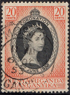 KENYA, UGANDA & TANGANYIKA 1953 QEII 20c Black & Red-Orange Coronation SG165 FU - Kenya, Uganda & Tanganyika