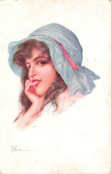 ENFANT - Portrait D'une Petite Fille Au Crayon - Chapeau Bleu - Carte Postale Ancienne - Portraits