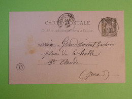 G 23  FRANCE BELLE  CARTE ENTIER SAGE    1888 ARBENT A ST CLAUDE  JURA   + AFF.   INTERESSANT ++ - Tarjetas Precursoras