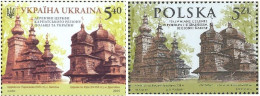 Ukraine Poland 2015 Joint Issue Architecture Wooden Churches Set Of 2 Stamps Both Countries MNH - Joint Issues