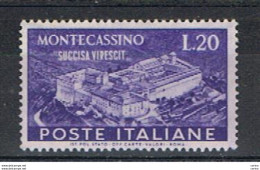 REPUBBL. VARIETA':  1951  MONTECASSINO  -  £. 20  VIOLETTO  N. -  R. I°  C. SX. -  C.E.I. 641 A - Varietà E Curiosità