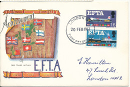 Great Britain FDC 20-2-1967 Complete Set EFTA With FLAG Cachet - 1952-1971 Pre-Decimal Issues