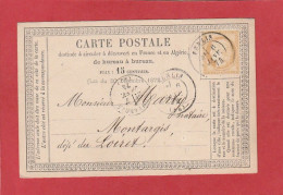 Oise - Senlis Vers Montargis - Carte Précurseur Type Cérès 15C 06/01/1874 (Aubert Avoué) - Cartoline Precursori