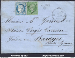 FRANCE N°20+37 SUR LETTRE GC 4869 ST CIRQ LOT ET GARONNE + CAD DU 14/09/1871 - 1870 Beleg Van Parijs