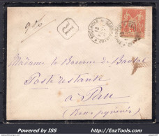 FRANCE N°94 SUR LETTRE RECOMMANDÉE CAD TOULOUSE CHARGEMENTS DU 18/02/1887 - 1876-1898 Sage (Tipo II)