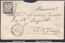 FRANCE TAXE DUVAL N°18 SUR LETTRE AVEC CAD GARE DE LANGON DU 07/07/1884 - 1859-1959 Storia Postale