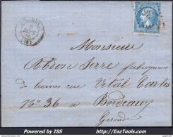 FRANCE N°22 SUR LETTRE AVEC GC 2364 MIRAMBEAU CHARENTE INF + CAD DU 09/09/1866 - 1862 Napoleon III