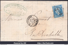 FRANCE N°22 SUR LETTRE AVEC GC 2210 MARENNES CHARENTE INF + CAD DU 20/11/1864 - 1862 Napoleon III