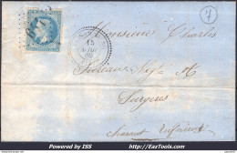 FRANCE N°29B SUR LETTRE AVEC GC 644 BRISAMBOURG CHARENTE INF + CAD DU 15/04/1869 - 1863-1870 Napoléon III Con Laureles