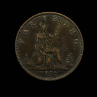 RARE - Grande-Bretagne / United Kingdom, Victoria, Farthing, 1876, H - Heaton, Bronze, TTB (EF), KM#753, S.3959 - B. 1 Farthing