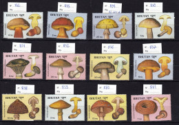 Bhoutan 12 Timbres Champignons, Série Complète, Neufs Impeccables ** , Pilze,  Setas, Mushroom - Pilze