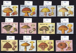 Bhoutan 12 Timbres Champignons, Série Complète, Neufs Impeccables ** , Pilze,  Setas, Mushroom - Bhoutan