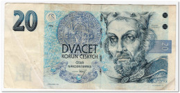 CZECH REPUBLIC,20 KORUN,1994,P.10.F-VF - Cecoslovacchia