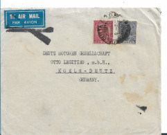 INDIEN, BRITISCH 180 / Calcutta 1937,. Brief Per Luftpost Nach Köln - 1936-47 King George VI