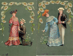 Fantaisie Couple Scene De Galanterie  2 Cartes Embossées  - Couples