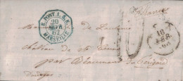 MARSEILLE - E.PONT.1.S.E. - CACHET BLEU OCTOGONE DU 20 SEPTEMBRE 1862 - LETTRE AVEC TEXTE DE ROME  - TAXE 10 MANUSCRITE - Entry Postmarks