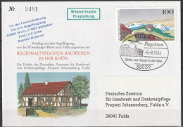 BRD Flugpost  Posteinlieferung Mit Dem Segelflugzeug  Sonderstempel Fulda  5.8.1994 Michel Nr.1686( FP 305) - Brieven En Documenten