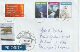 2023. Svalbard – Polar Bear Country /Geiranger & Nærøyfjord, Letter Norway To Andorra, With Local Arrival Postmark - Storia Postale
