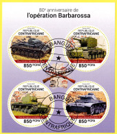 Petite Feuille De 4 T.-P. Ronds Oblitérés - 80e Anniversaire De L'opération Barbarossa  - République Centrafricaine 2021 - Centrafricaine (République)