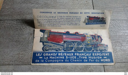 Document Souvenir Locomotive 3 1102 Type Hudson Chemin De Fer Du Nord Réseaux Français Perouetteau Rare Train - Ferrocarril & Tranvías