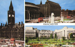 MANCHESTER, MULTIPLE VIEWS, TOWN HALL, ST PETERS SQUARE, PICCADILY GARDENS, TOWER WITH CLOCK, CARS, BUS, UNITED KINGDOM - Manchester