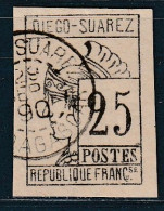 DIEGO SUAREZ - N°9 Obl (1890) 25c Gris-noir - Signé - - Used Stamps