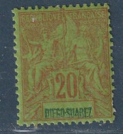 DIEGO SUAREZ - N°44 ** (1893) 20c Brique Sur Vert - Unused Stamps