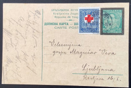 Yugoslavia 1935 Croix Rouge 50p Postal Tax Stamp On Postal Stationery Card 75p With Mourning Overprint From RODOVIJICA - Entiers Postaux