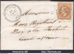 FRANCE N°28A SUR LETTRE AVEC GC 3892 SAINT XANDRE CHARENTE INF + CAD DU 19/03/1868 - 1863-1870 Napoléon III. Laure